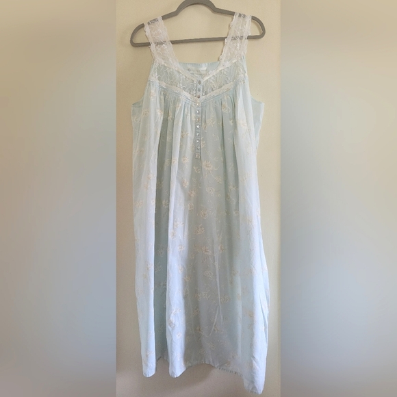 Eileen West Other - Eileen West Blue Sleeveless Lace Demure Cotton Vintage Floral Nightgown Dress XL